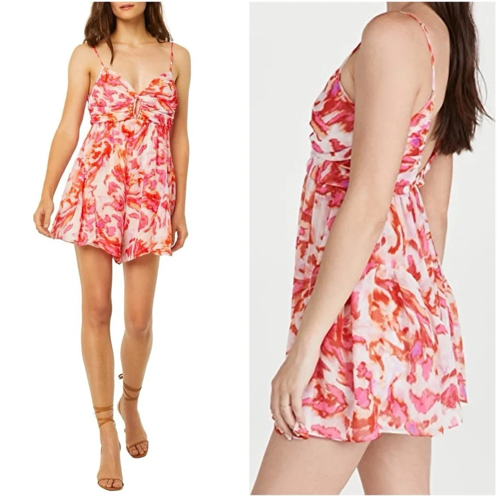 NWT Misa Los Angeles Indira Romper Maldive Marble Red White Floral Keyhole S - Picture 2 of 13